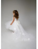 Ivory 3D Flowers Tulle Flower Girl Dress With Removable Train